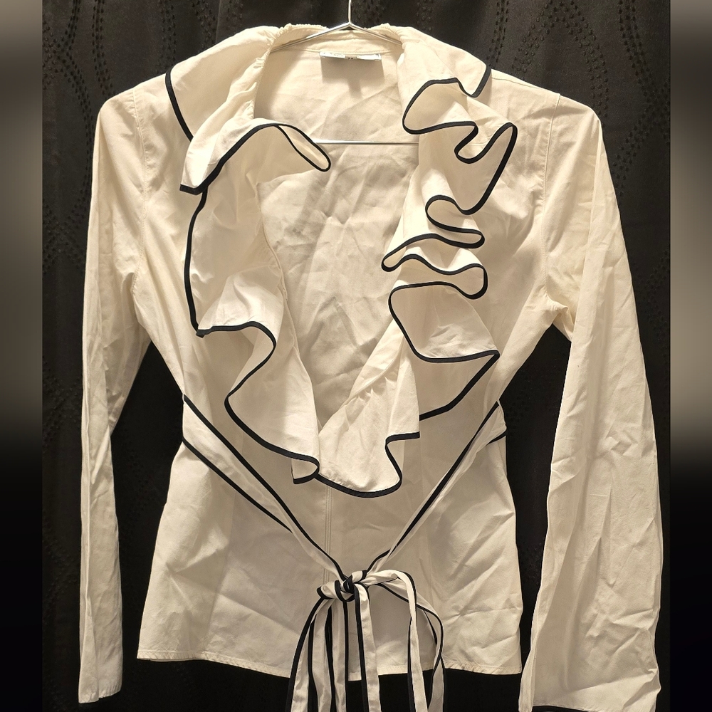 Anne Fontaine White Blouse with Black Accents